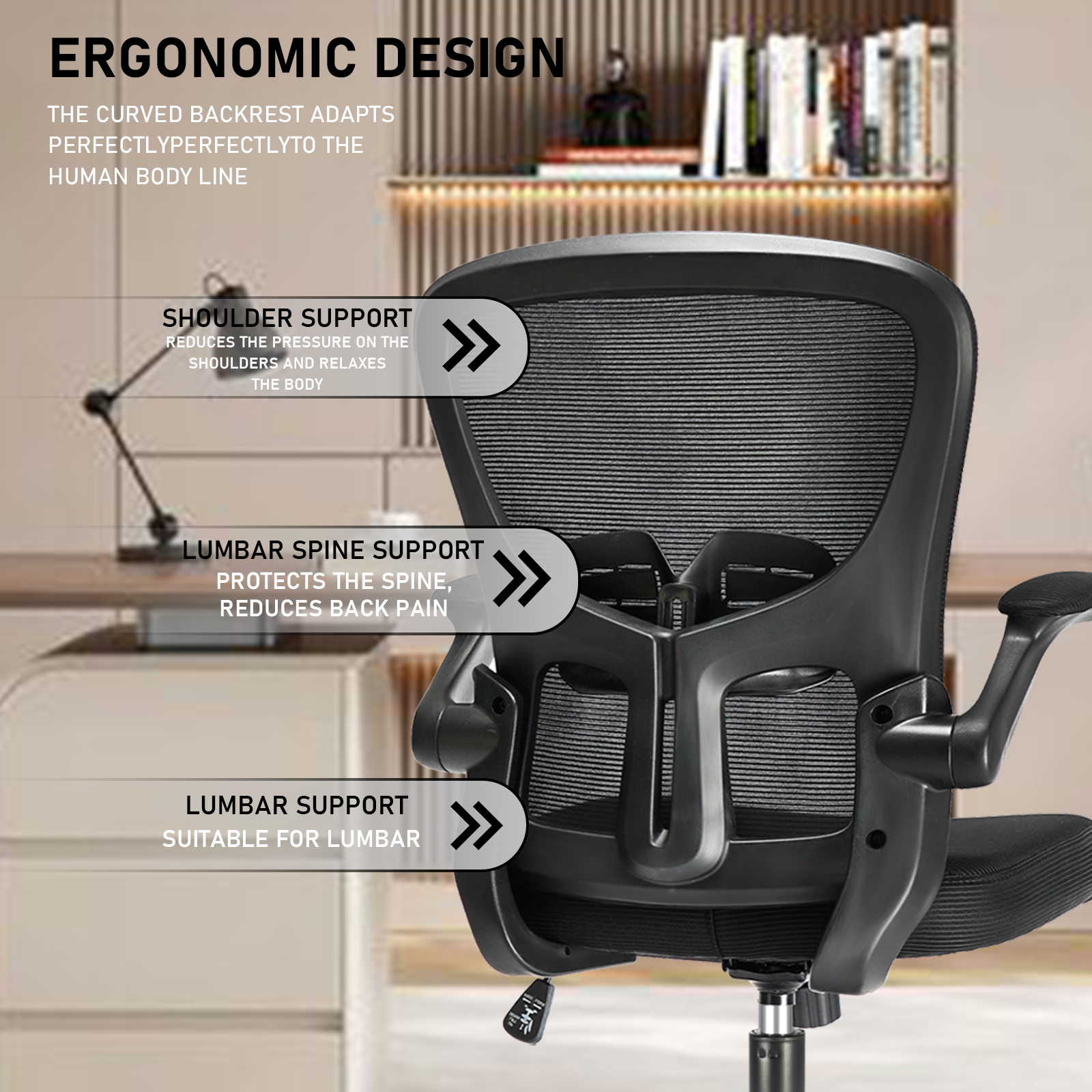 Sedia da ufficio ergonomica Durrafy, con braccioli pieghevoli, con supporto lombare regolabile, sedia direzionale con capacità di carico di 135 kg,