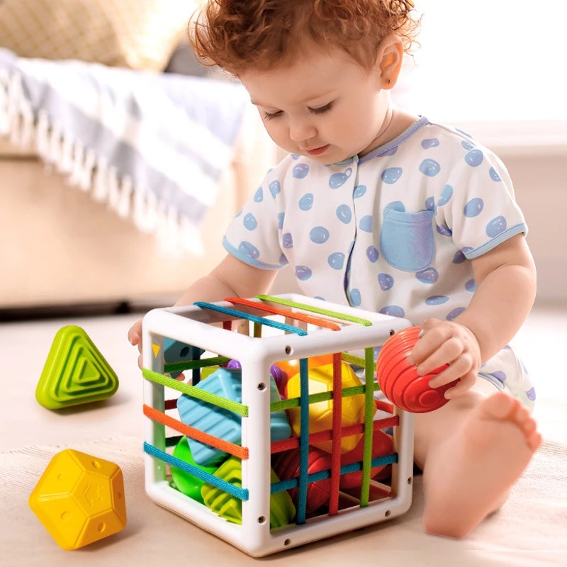¡Enseñanza de habilidades motoras y diversión educativa: juguete de cubo clasificador de formas de bebé para niños!