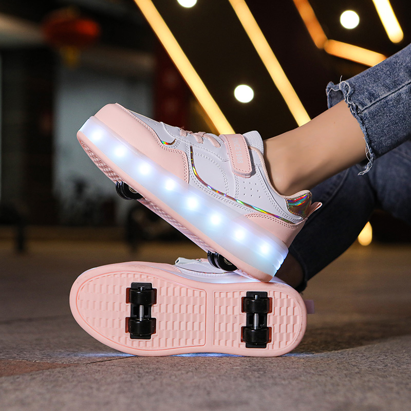 Rollschuh-Schuhe für Kinder, Jungen und Mädchen, blinkendes Licht, 4-Rad-Rollschuhe, LED-Licht, leuchtende Turnschuhe, Outdoor-Freizeitschuhe für Kinder