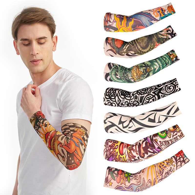 6-teilige Tattoo-Ärmel, Sonnenschutz, für Männer und Frauen, Sommer, nahtlose Armabdeckung, cooles Outdoor-Radfahren, atmungsaktiv, Radfahren, Tattoo-Ärmel