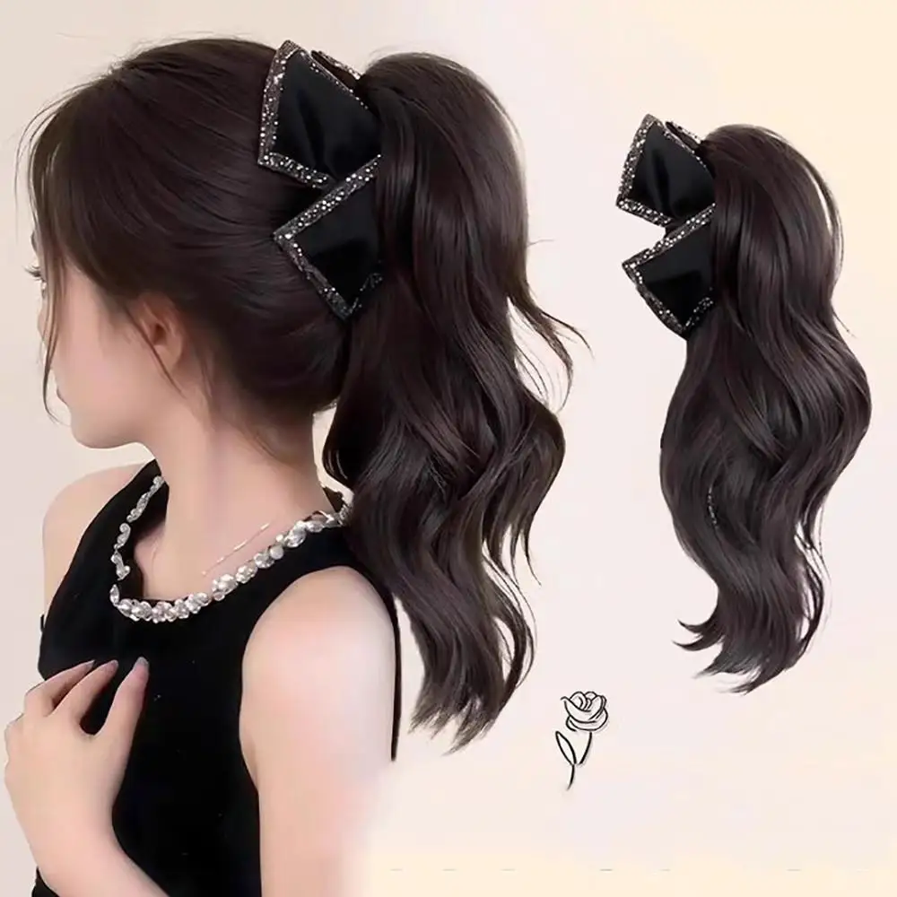 Natural longo fofo encaracolado alta rabo de cavalo sintético garra peruca feminina meia cachoeira clip-on extensões de cabelo