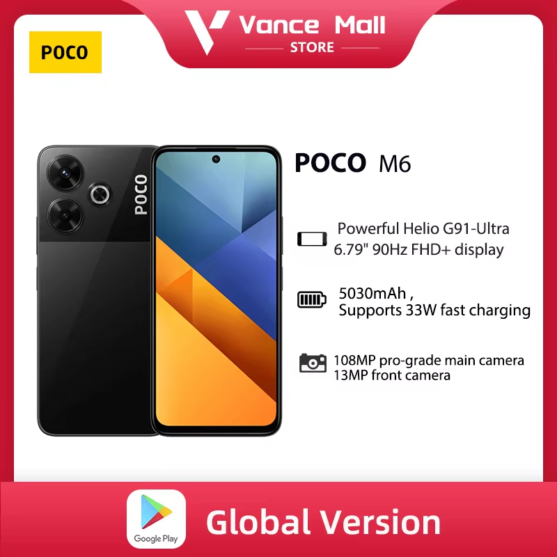 POCO M6 Versione Globale Smartphone 128GB/256GB MediaTek Helio G91 Ultra 6.79'' 90Hz Display 33W Ricarica Veloce 5030mAh 108MP NFC