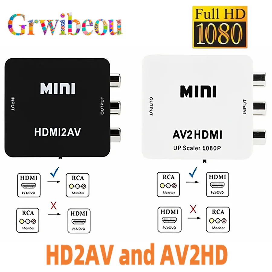 Adaptador de escalador de vídeo compatible con HDMI de 1080P, convertidor compuesto de vídeo RCA a HDMI, caja convertidora de escalador de vídeo CVSB L/R