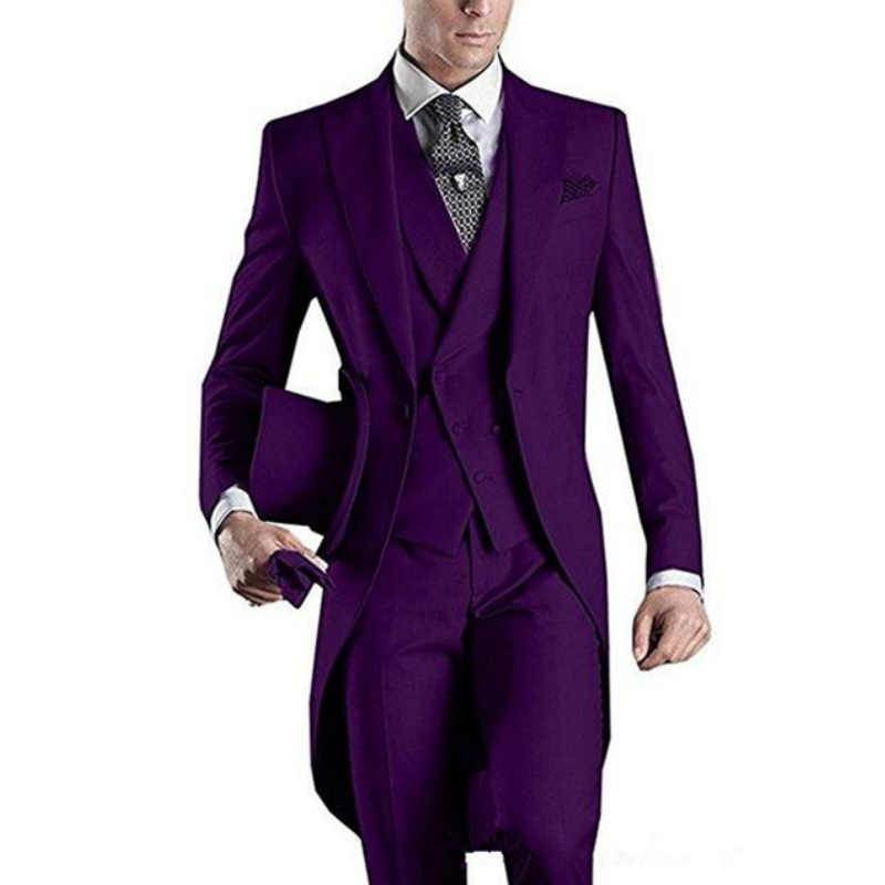 Feito sob encomenda branco/preto/cinza/borgonha tailcoat masculino festa de formatura padrinhos ternos para casamento smoking jaqueta + calças + colete