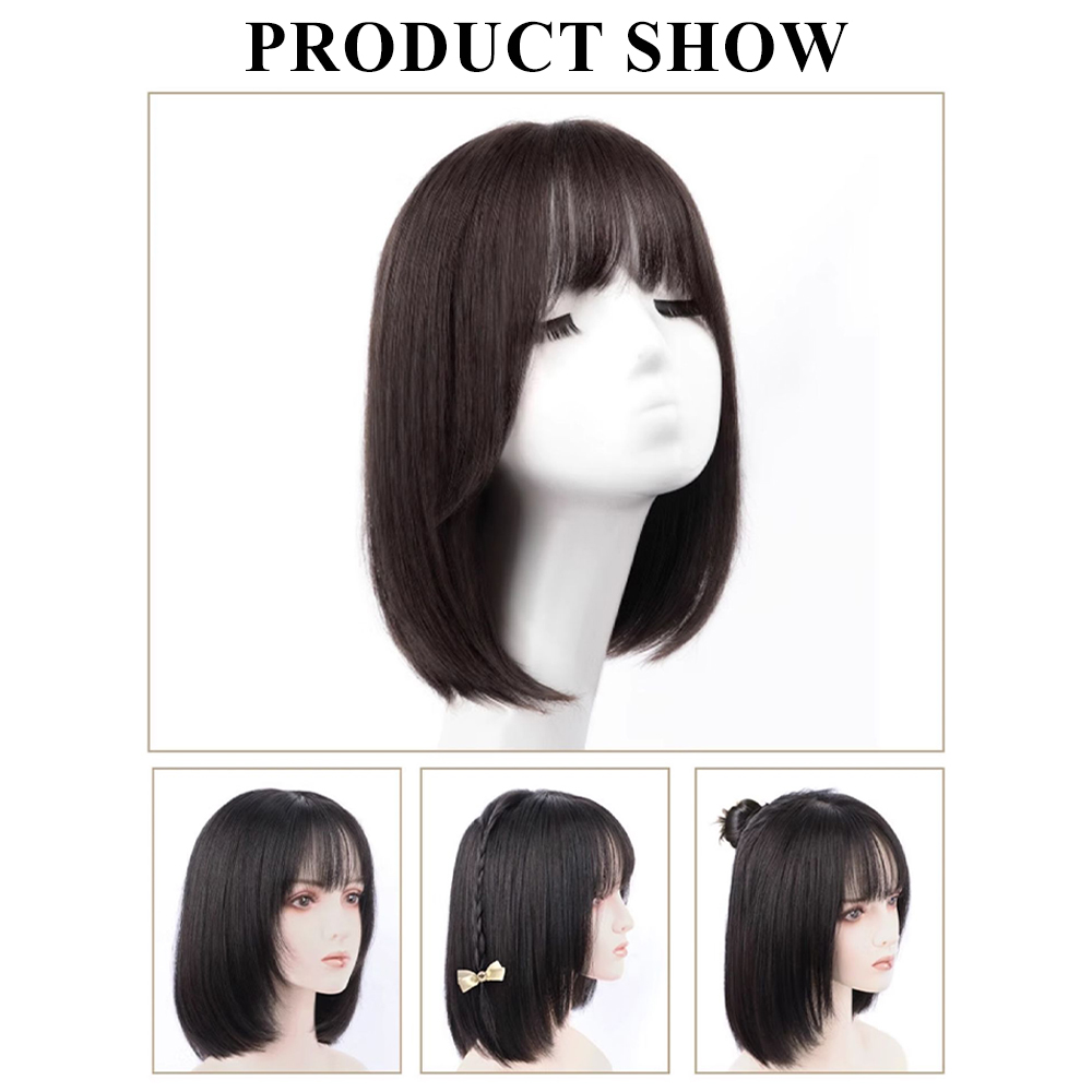 Peruca preta curta Bob com franja para mulheres, reta, aparência natural, uso diário