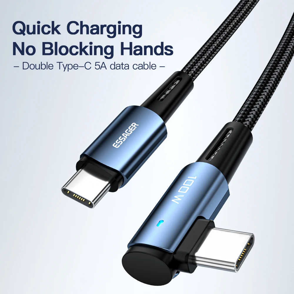 Essager-Cable USB tipo C a USB C de 100W, ángulo de 90 grados para iPad, MacBook Pro, Xiaomi, Samsung, Huawei, carga rápida, Cable de fecha tipo C