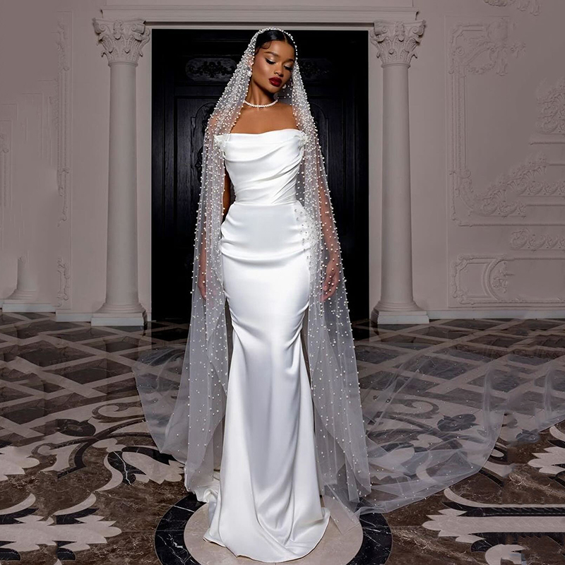 Achitree weiße Meerjungfrau Brautkleider träger lose boden lange Satin Brautkleider Boho Beach Braut Ballkleid angepasst