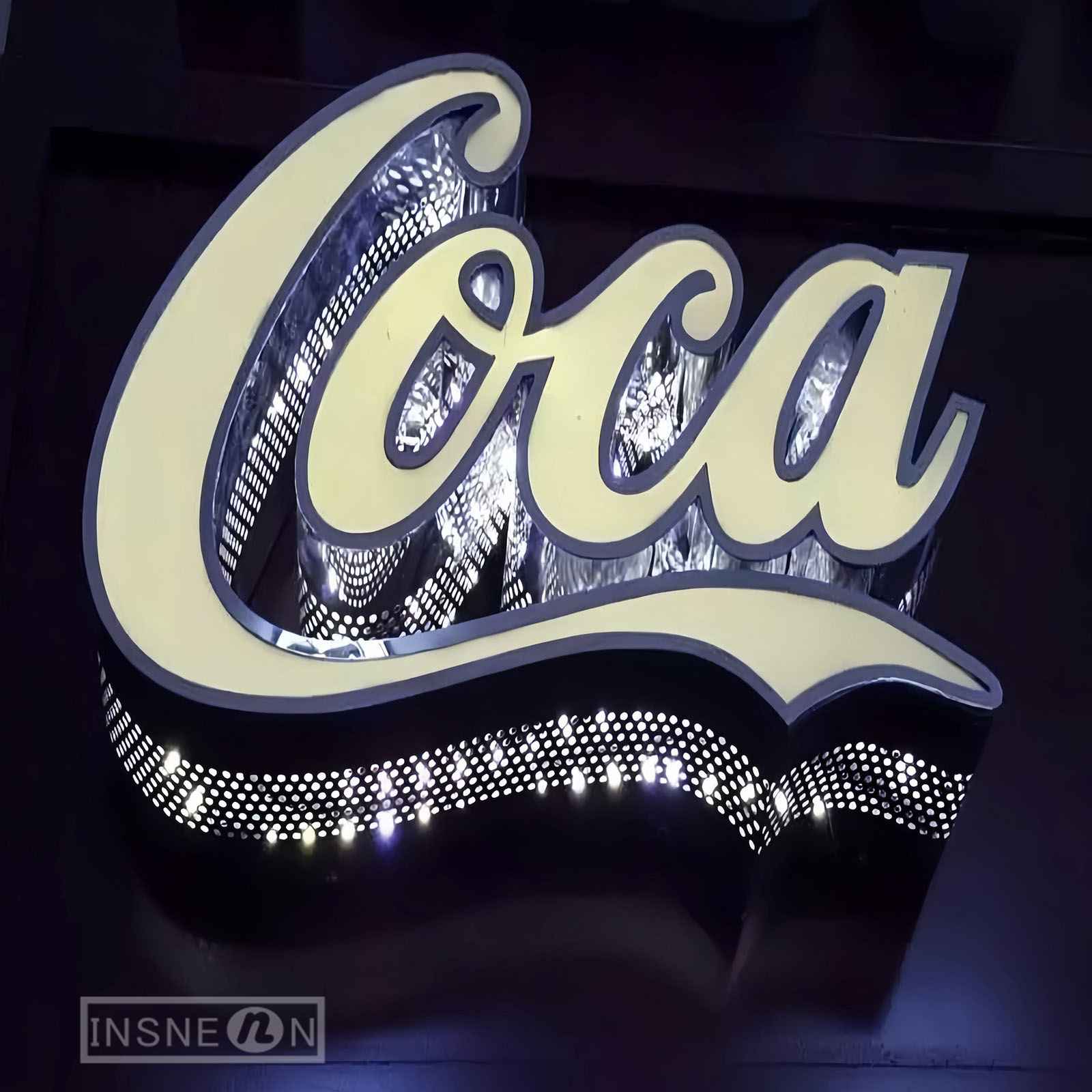 Placa de metal perfurado lado-luz, placa de metal, perfuração personalizada, placa de sinal iluminada