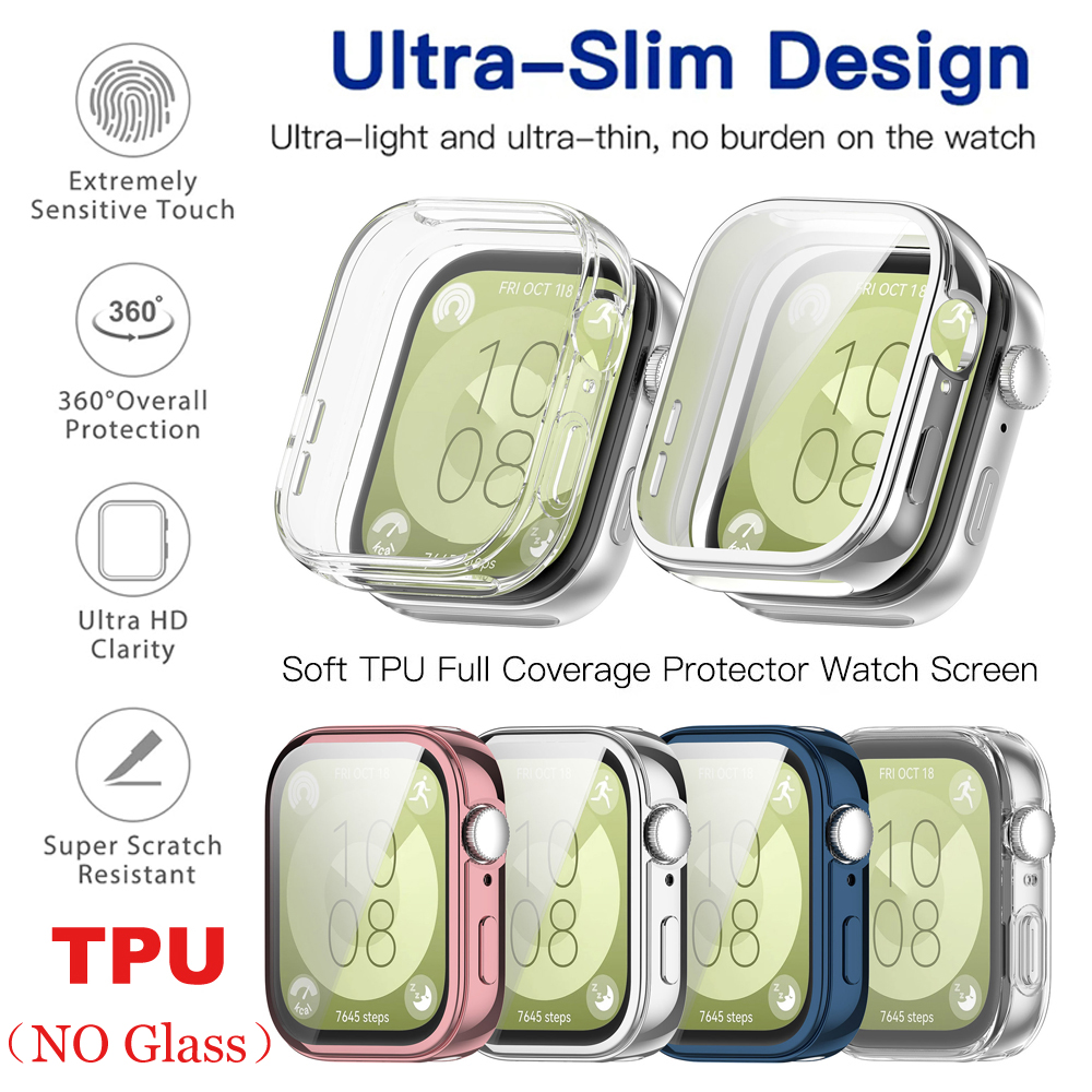 ガラス + ケース Huawei 社ウォッチフィット 3 オールラウンドスクリーンプロテクターハード PC バンパー強化ガラス時計ケース Huawei 社ウォッチフィット 3