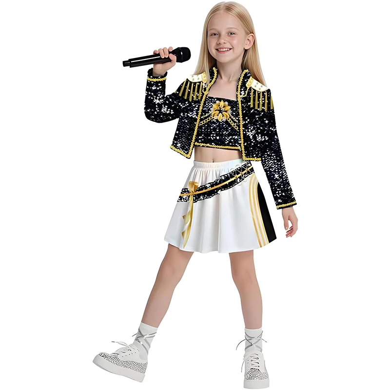 Disfraz de película Kpop Mira para niños y niñas, disfraz estampado de cazadores de demonios, Zoey Rumi, ropa de espectáculo de Carnaval, conjunto de Huntrix para niñas