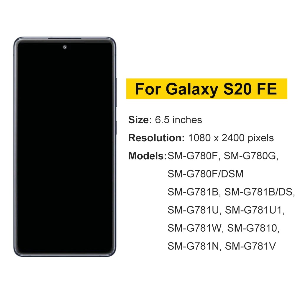 AMOLED For Samsung Galaxy S20 FE G780F LCD Display Touch Screen Digitizer with Frame For Samsumg S20FE 5G G781B LCD Replacement