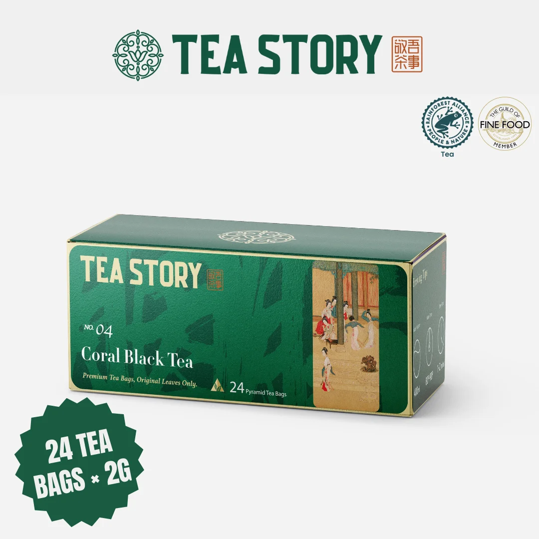 Tea Story Coral Black Teabag [Antioxidant Boost] ECOCERT Organic Detox Blend, Morning Energy 24 Tea Bags ×2g
