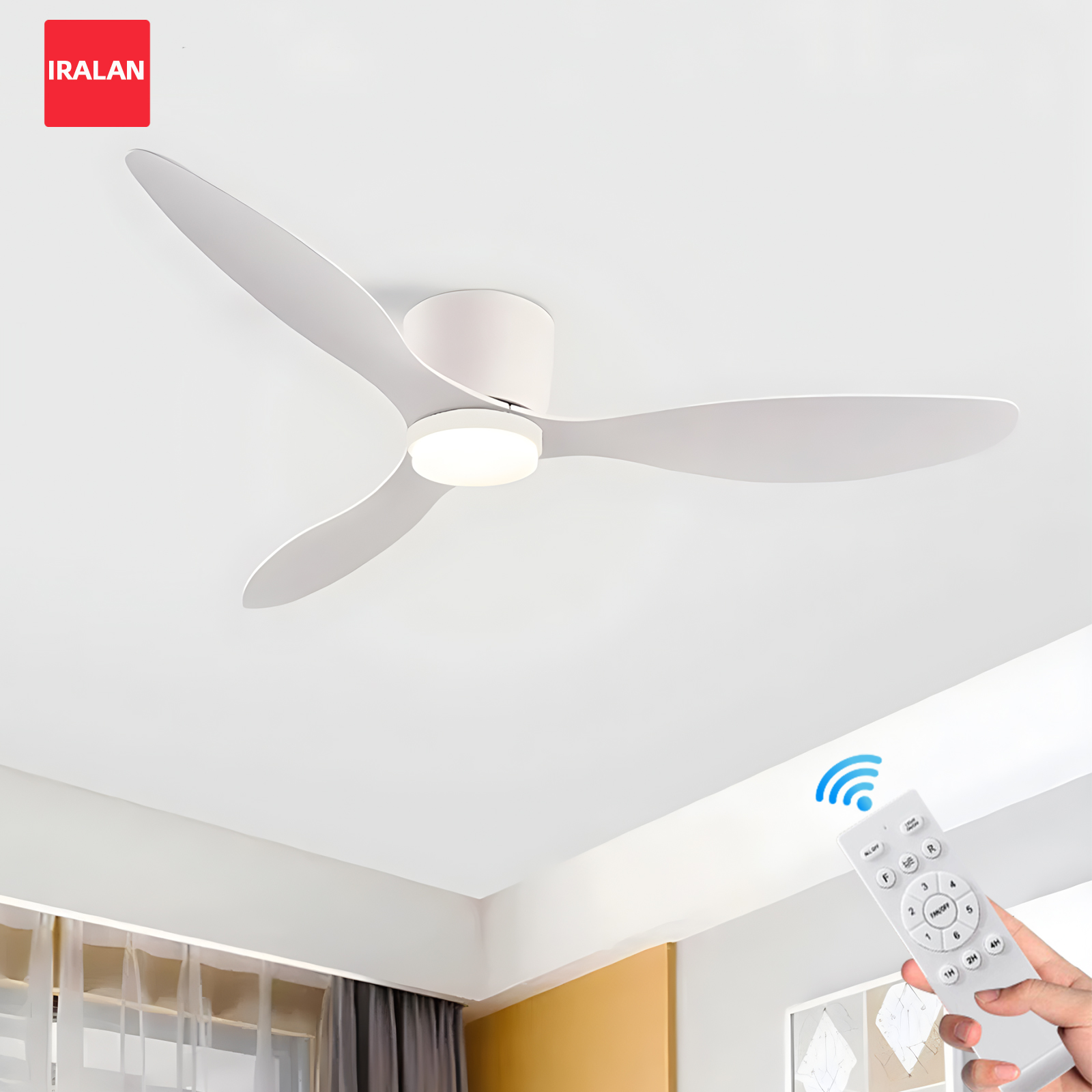 IRALAN Ceiling Fan With Light, 6-speed choice, Reversible DC motor, 3CCT, Dimmable, Whisper, Easy Install, black/White/Wood