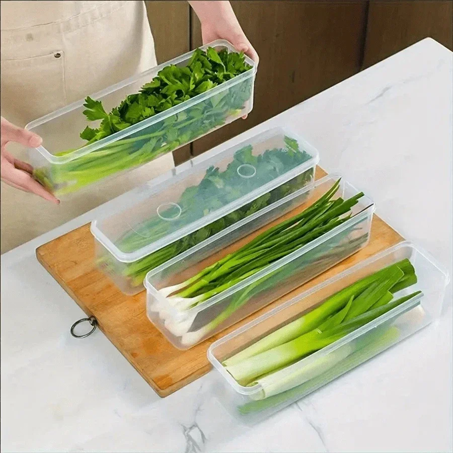 1/4Pcs Refrigerator Storage Boxes With Lid Plastic Fresh Keeping Box Kitchen Scallions Cilantro Eggs Noodles Sealed Container