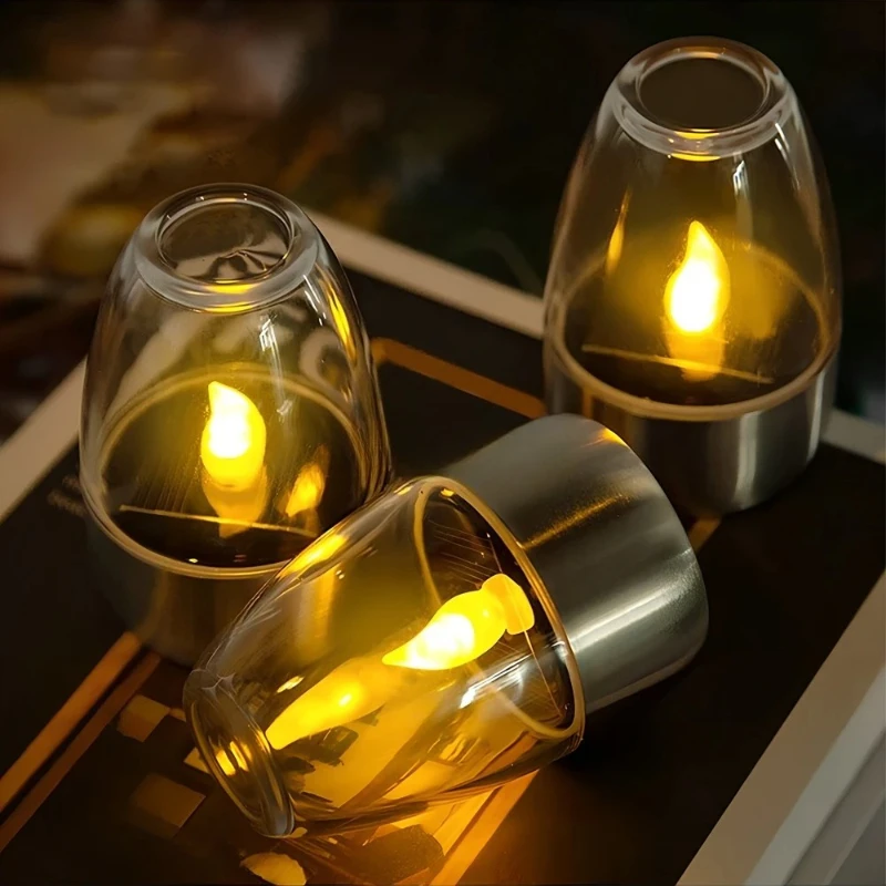 Świece LED Solarne Bez Płomienia, Ładowalne Lampki Nocne na Wesele, Dekoracje Ogrodowe, Wodoodporne Lampy Solarne na Zewnątrz