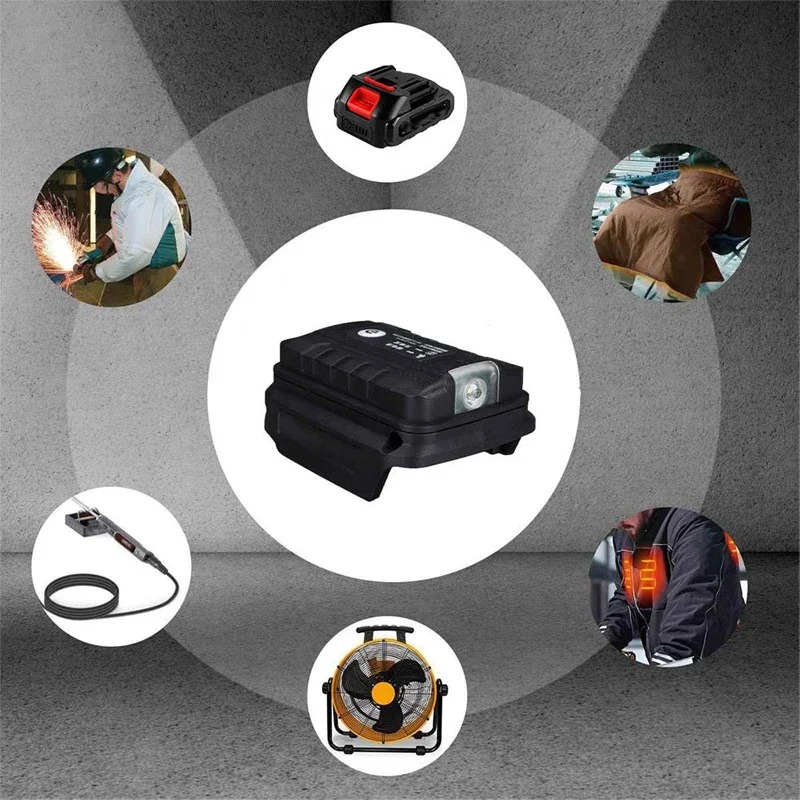 Portable LED Light With Dual USB Li-ion Battery Adapter for Makita 18V Battery for HongSong for Lomvum for ZhiPu Camping Charge