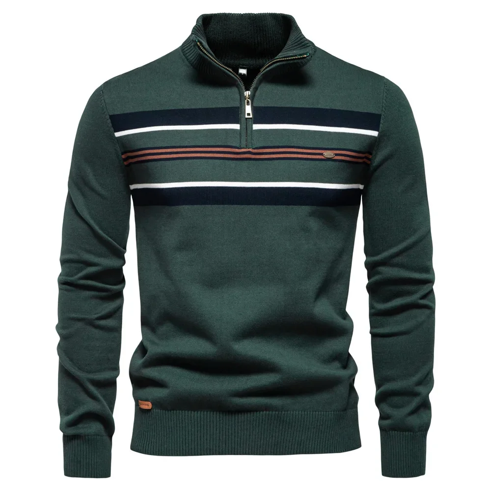 Herbst Winter Herren Pullover Hochwertige Halb Hohe Kragen Zipper Business Casual Streifen Pullover Männlich Stricken Pullover Männer Kleidung