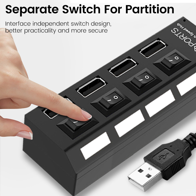 USB 2.0 Hub Multi USB Splitter Ports Hub Verwenden Power Adapter4/7 Port Mehrere Expander Hub mit Schalter 30 CM Kabel Für Zuhause