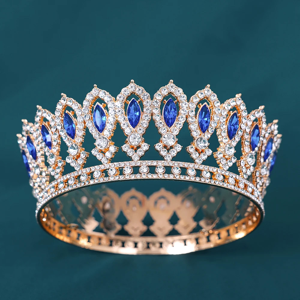 Vintage Braut Tiara Barock Marquise Strass Runde Krone Hochzeitskleid Zubehör Krone Haarschmuck Zubehör