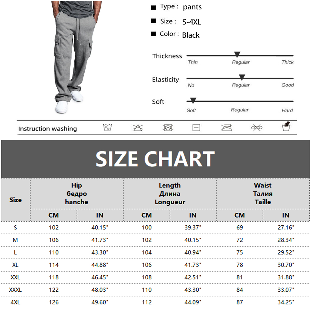 Mens Sweatpants Straight Fit Joggers สําหรับกีฬาและ Streetwear หลวมขนาดใหญ่ Drawstring กางเกงขายาวผู้ชายกางเกงหลายกระเป๋า