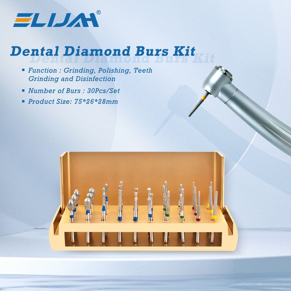 ELIJAH 30 Pçs/set Kit de Furs Dentários de Alumínio Com Suporte Burs Para Peça de Mão de Alta Velocidade Turbina Burs Caixa de Desinfecção Ferramenta de Dentista