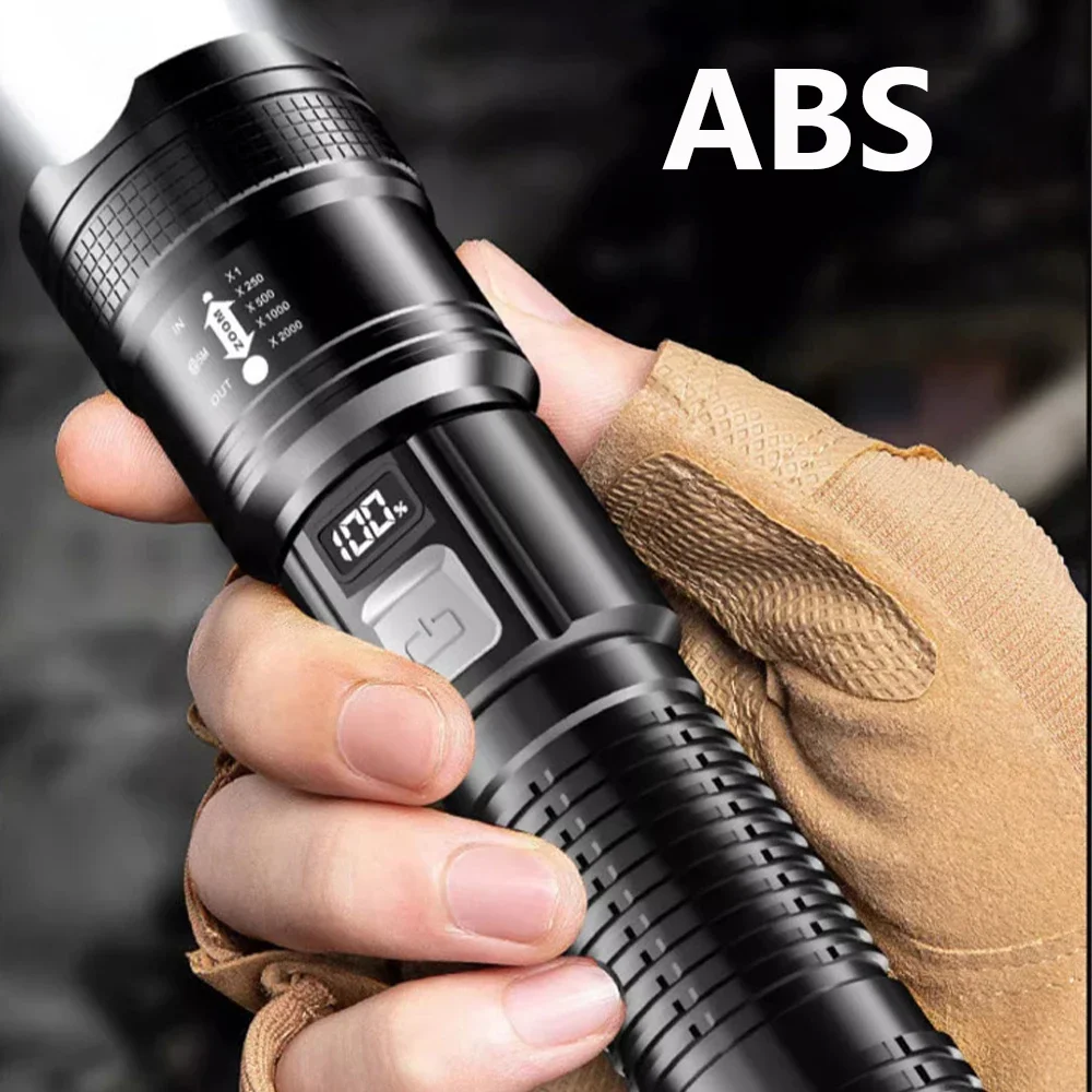 Linternas LED recargables portátiles, linterna táctica militar de alta potencia, linterna con Zoom telescópico, lámpara para acampar al aire libre y pescar