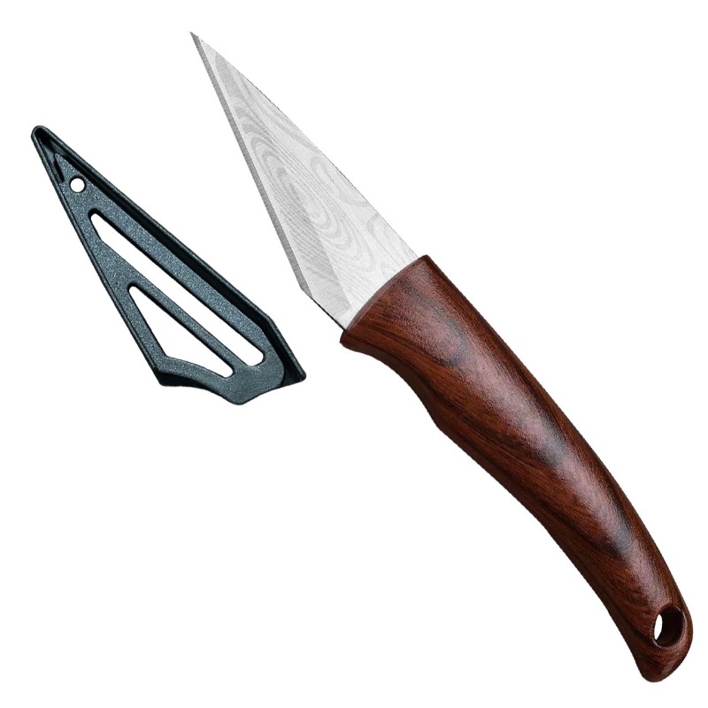 Cuchillo de injerto con mango de madera con carcasa de cuero, adecuado para injerto/desembalaje de jardín, Etc. Herramienta manual de jardín con mango de madera maciza
