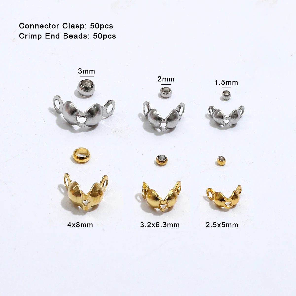 100 pçs/lote aço inoxidável banhado a ouro conector fecho friso final contas para pulseira colar correntes diy jóias fazendo suprimentos