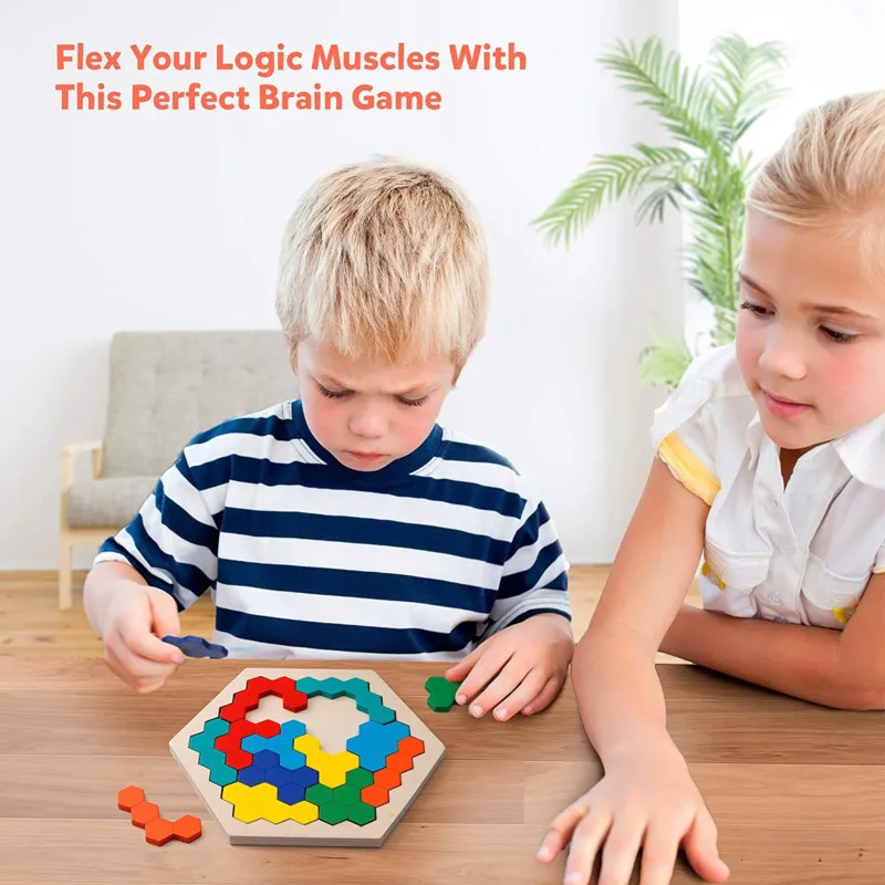 3D Hexagonal ไม้ปริศนาของเล่นเพื่อการศึกษาเด็กก่อนวัยเรียน Tangram Board สมอง IQ ทดสอบเกม Montessori ของเล่นของขวัญ