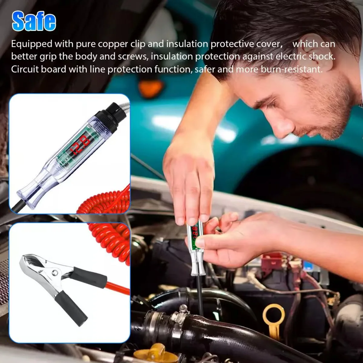 Pantalla Digital de 6/12/24v48v CC, Cable de resorte extendido, probador de circuito de voltaje Digital automotriz, pluma de prueba de luz automotriz para camión