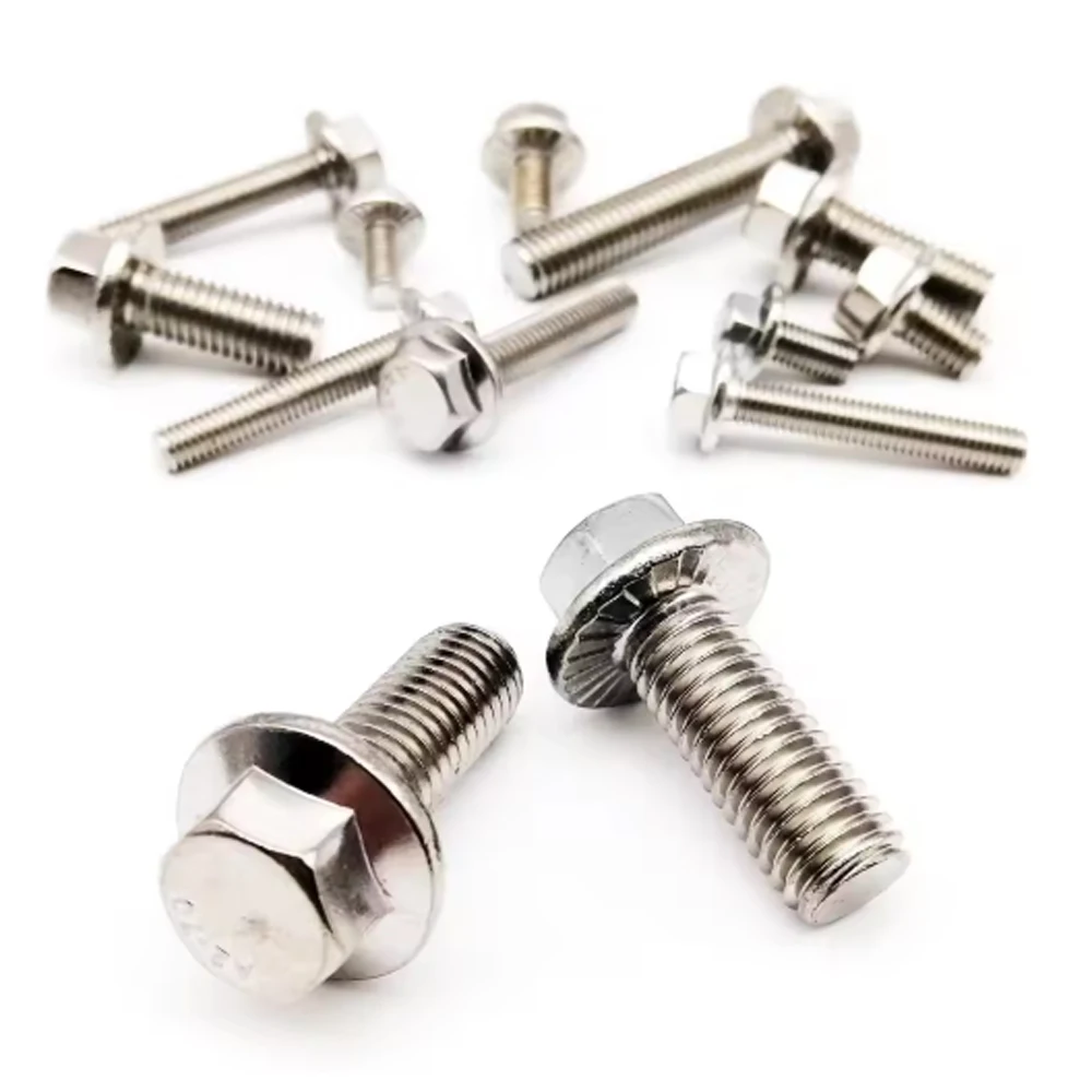 2/5/10 Uds perno de cabeza con brida cabeza hexagonal con arandela dentada tornillo M5 M6 M8 M10 M12 A2-70 304 acero inoxidable GB578