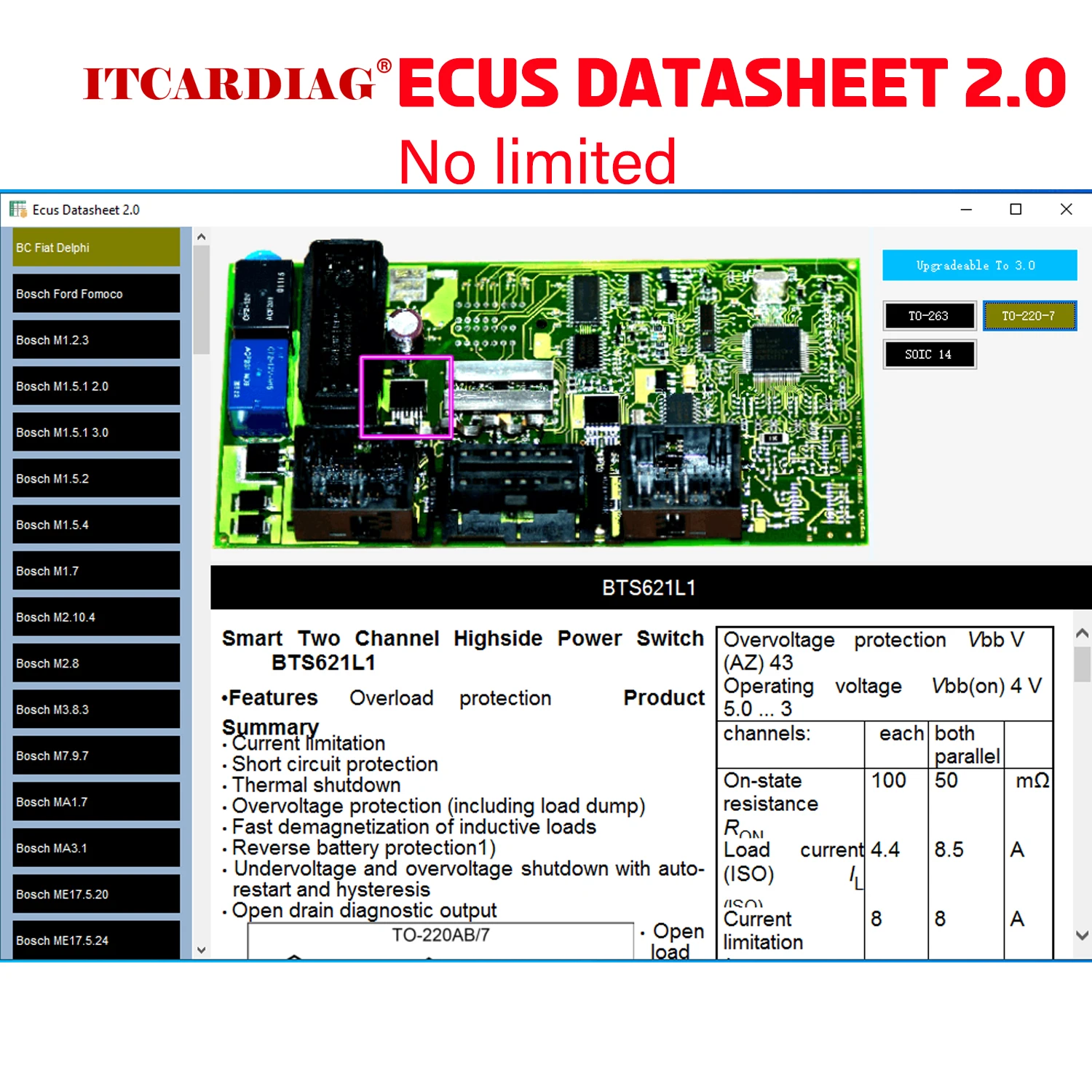 Ecus Datasheet 2.0 ECU reparasi Software PCB Schematics dengan komponen elektronik mobil ECUs dan informasi tambahan
