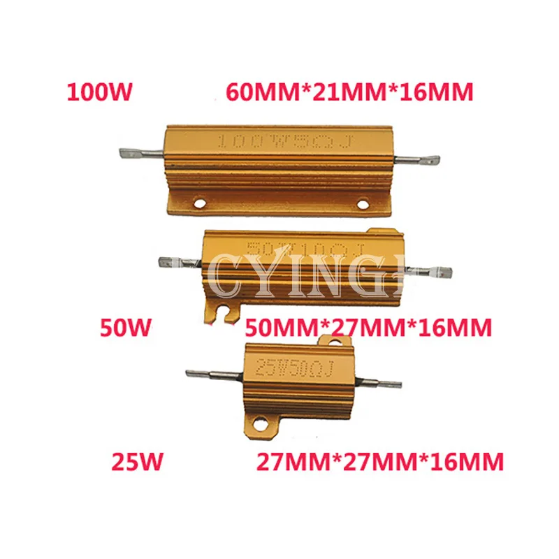 RX24 100W 50W Watt Power Metal Shell Aluminium Gold Resistor 1R 2R 3R 4R 5R 6R 8R 10R 15R 20R 30R 40R 100R 200R 220R Rezystancja