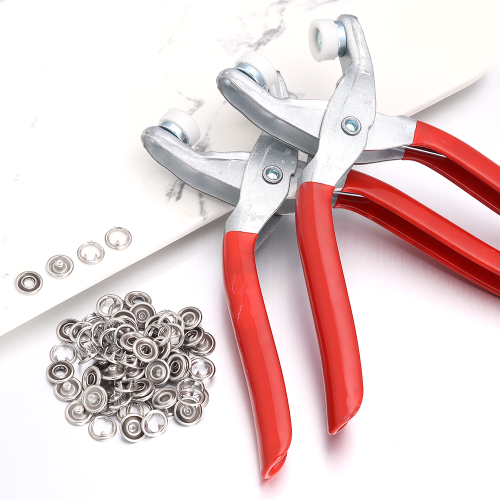 50Sets Prong Rings 7.5-11mm Buckle Buttons Metal Color Pliers Snap Button Claw DIY Set Hand Pressure Plier Rivet Buckle Sew Tool