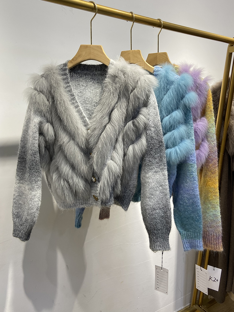 2024 New Arrival Autumn Women Blue Real Fox Fur Sweater Real Fur Spring Knitted Jacket Wear