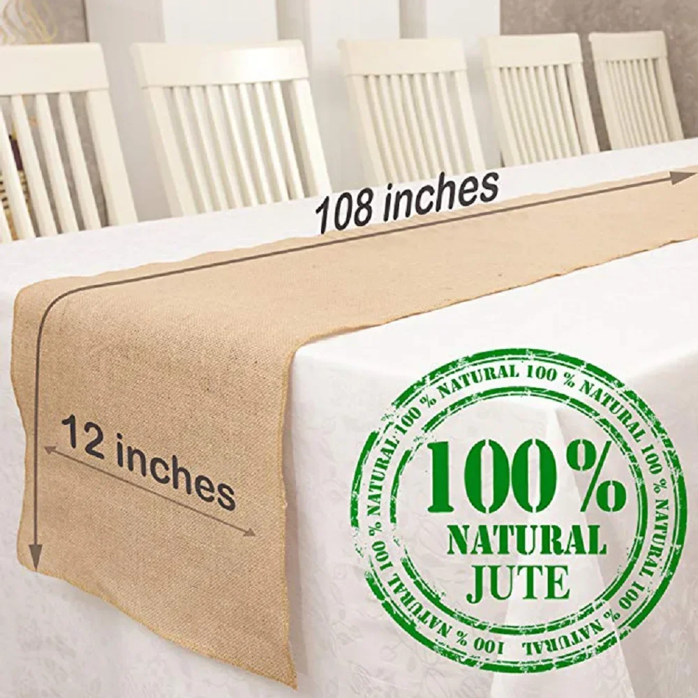 30cm Width 10M Jute Linen Vintage Natural Table Runner Burlap Rustic Khaki Wedding Dining Table Runner Decoration