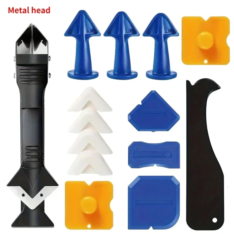 Ensemble d'outils de calfeutrage avec têtes métalliques et silicone – Applicateur de mastic manuel pour une finition de précision, une construction en plastique durable