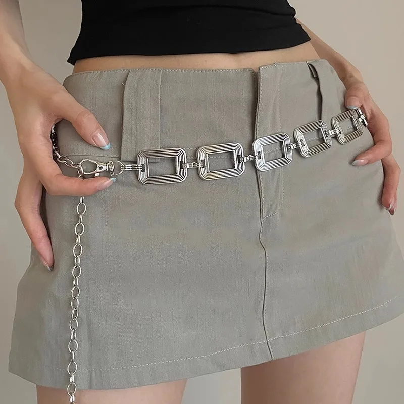 Bohemian Rectangular Metal Waist Chain for Women's Dress 2025 New Style High Quality Gold and Silver