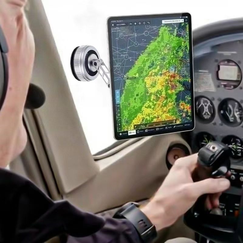 Suporte para iPad móvel com braço curvo que suporta display multiângulo e sucção a vácuo adequado para pilotos e aviação geral