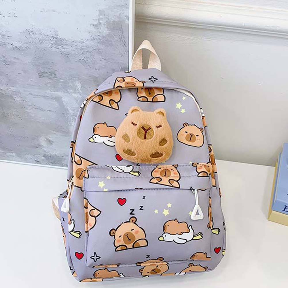 Thickened Capybara Backpack Nylon Wide Straps Cartoon Animal Daypack Foldable Multi Functional Large Capacity School Bag
