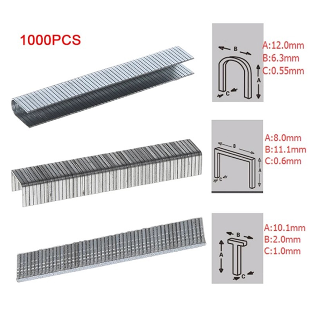 เครื่องมือลวดเย็บกระดาษเล็บ 1000 ชิ้น 12 มิลลิเมตร/8 มิลลิเมตร/10 มิลลิเมตร Brad Nails ประตูเล็บในครัวเรือนบรรจุภัณฑ์ Silver Stapler เหล็ก U รูปร่าง