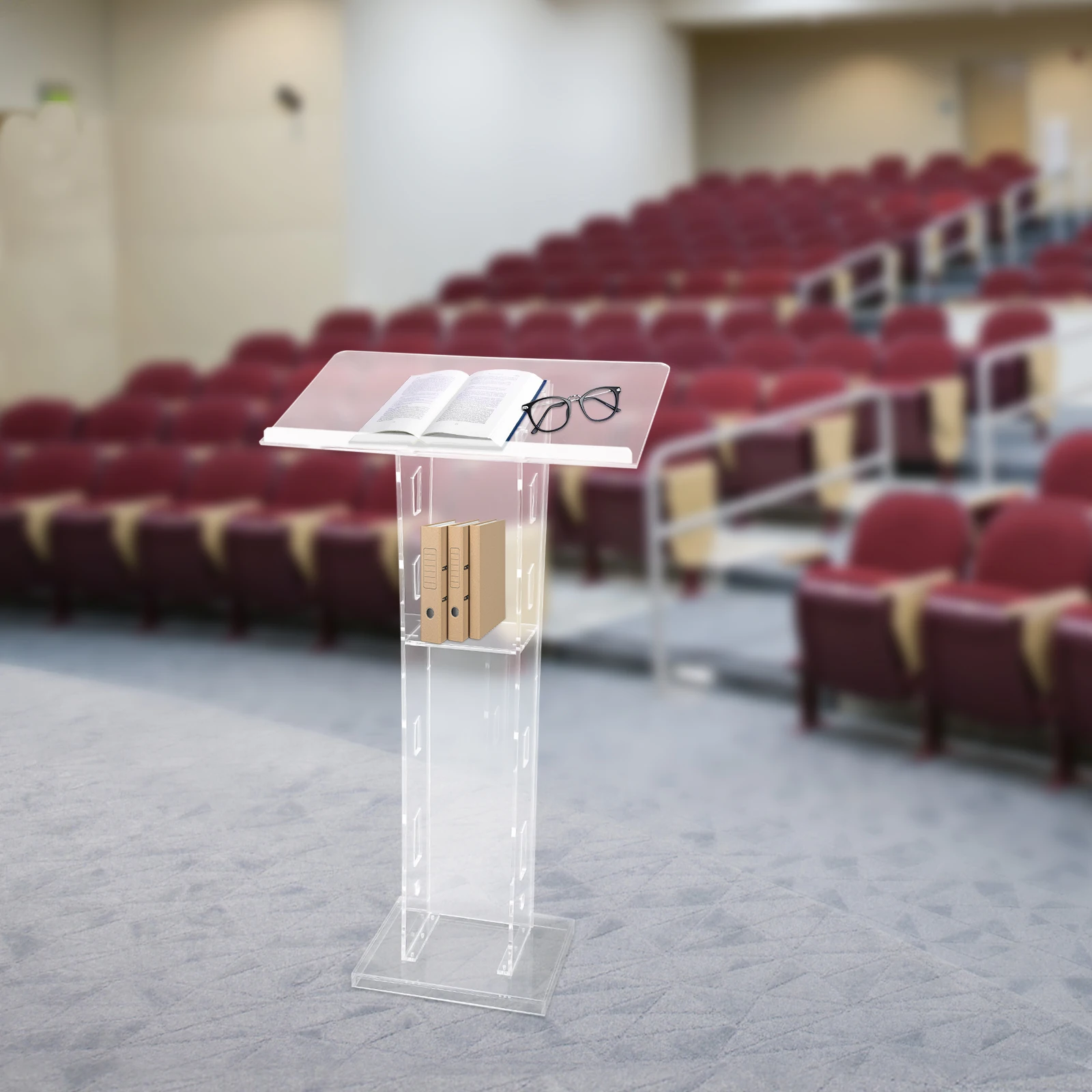 Acrylic Podium Clear Pulpit Conference Presentation Stand Church Lectern 43.3 inch Transparent Lectern School