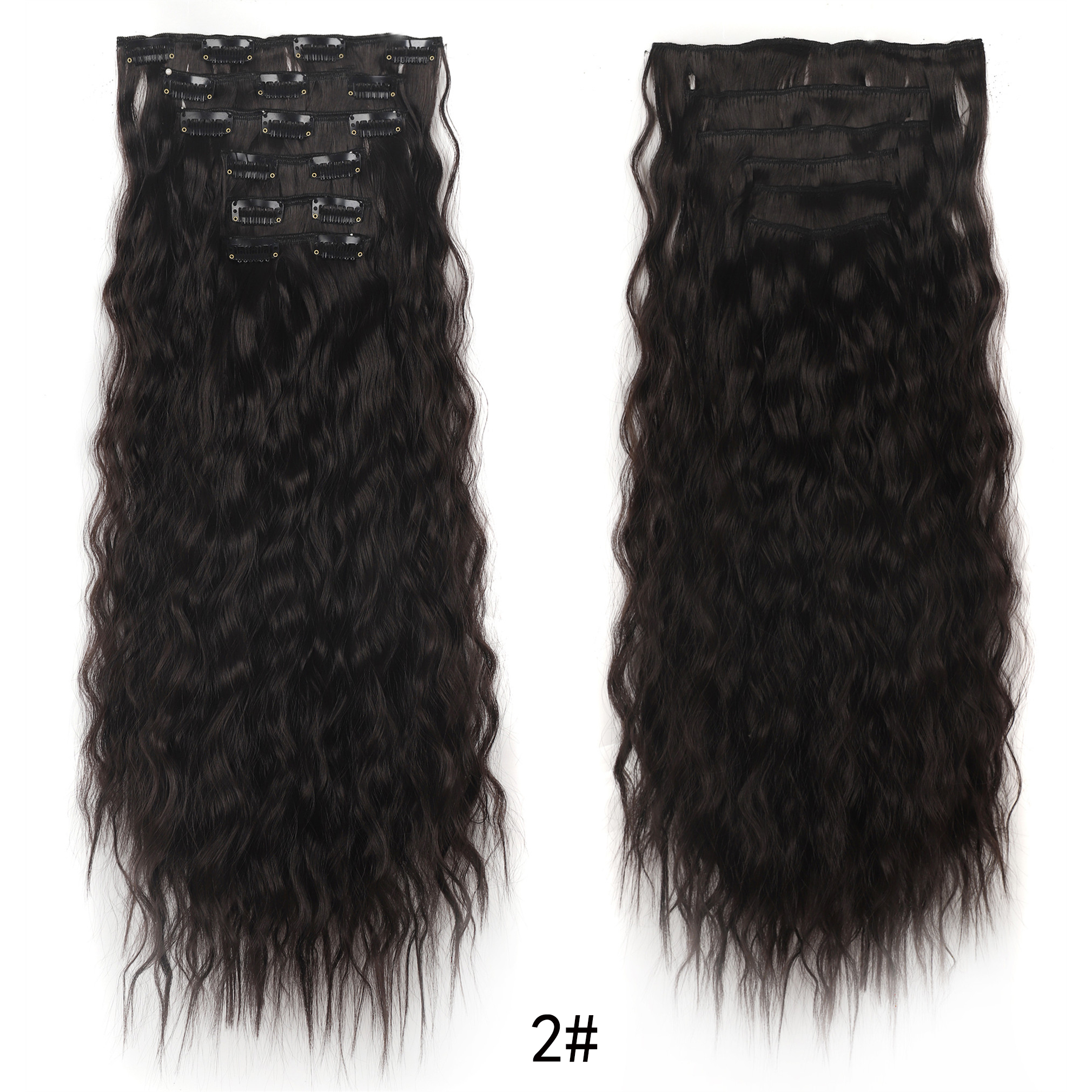 Extensões sintéticas de cabelo com clipe ajustadas para mulheres, cabelo encaracolado, peruca longa, milho preto natural, estilo ondulado, 20 ", 6pcs