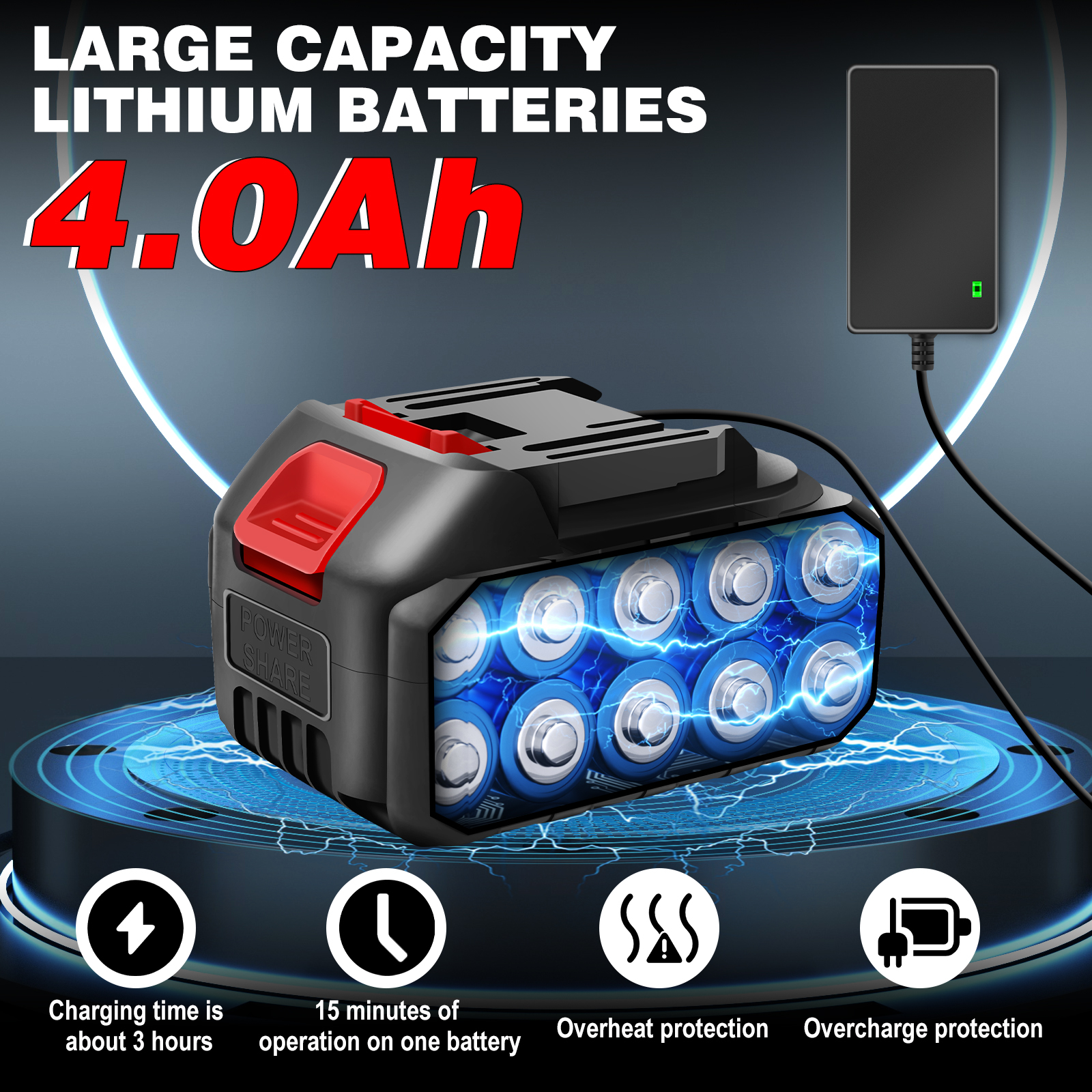 Tronçonneuse électrique sans fil de 8 pouces, sans balais + batterie 4,0 ah, taille Portable à une main pour la coupe du bois, la coupe des branches, la cour