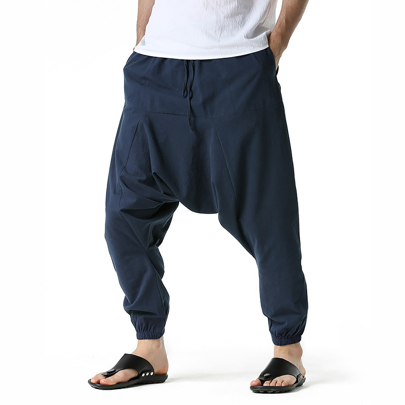 Calça masculina hiphop harém baggy casual yoga solta calça de virilha caída