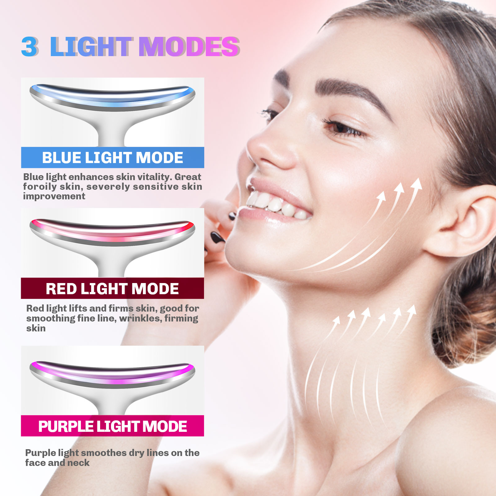 Mais novo dispositivo de beleza facial para pescoço, 3 cores, terapia de fótons led, apertar a pele, reduzir o queixo duplo, antirrugas, remover ferramentas de cuidados com a pele