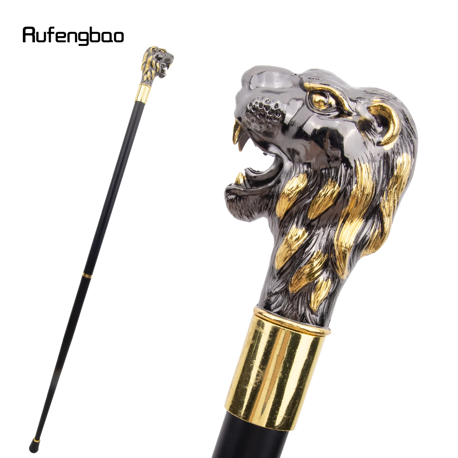 Cabeza de león con bigote para caminar, bastón decorativo Vintage, de 93cm Crosier, color negro dorado