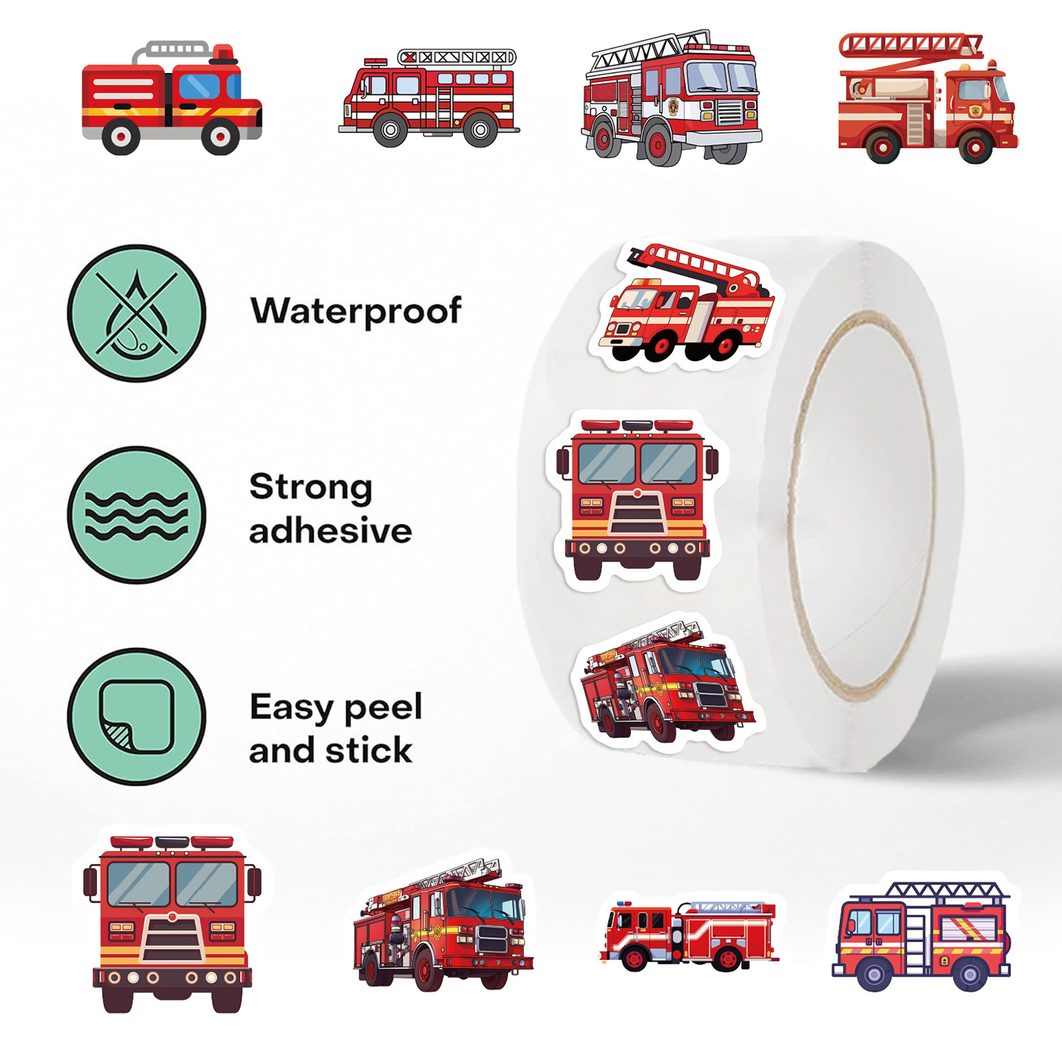 500PCS Feuerwehrauto Rollenaufkleber Graffiti Cartoon Kunst Geschenk Scrapbooking Wohnzimmer Telefon Gemeinschaft Skateboard Nostalgie Aufkleber