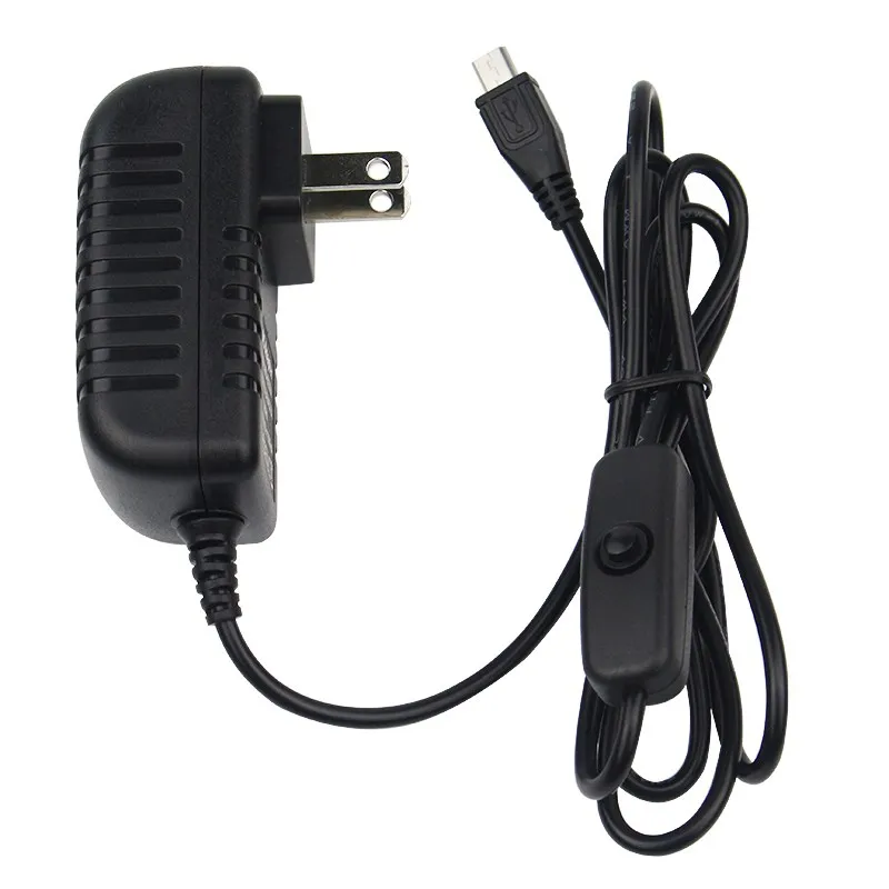 Raspberry Pi 5V 3A Fonte de Alimentação com Botão Interruptor, Adaptador de Alimentação, Porta Micro USB, Laranja Pi Zero 2 W, 3 LTS
