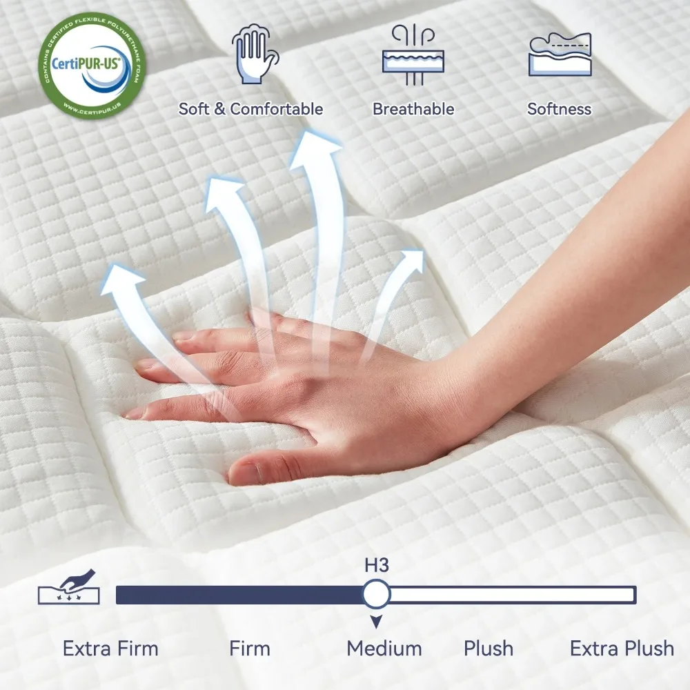 12 Inch Queen Mattress, Medium Pillow Top Hybrid Mattress-in-a-Box
